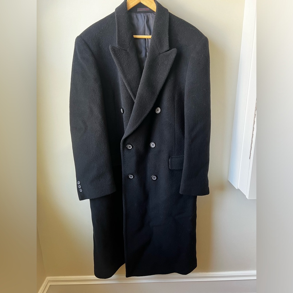 NINO‎ CERRUTI Classic Black Double-Breasted Overcoat Cashmere Wool Long Coat 42R